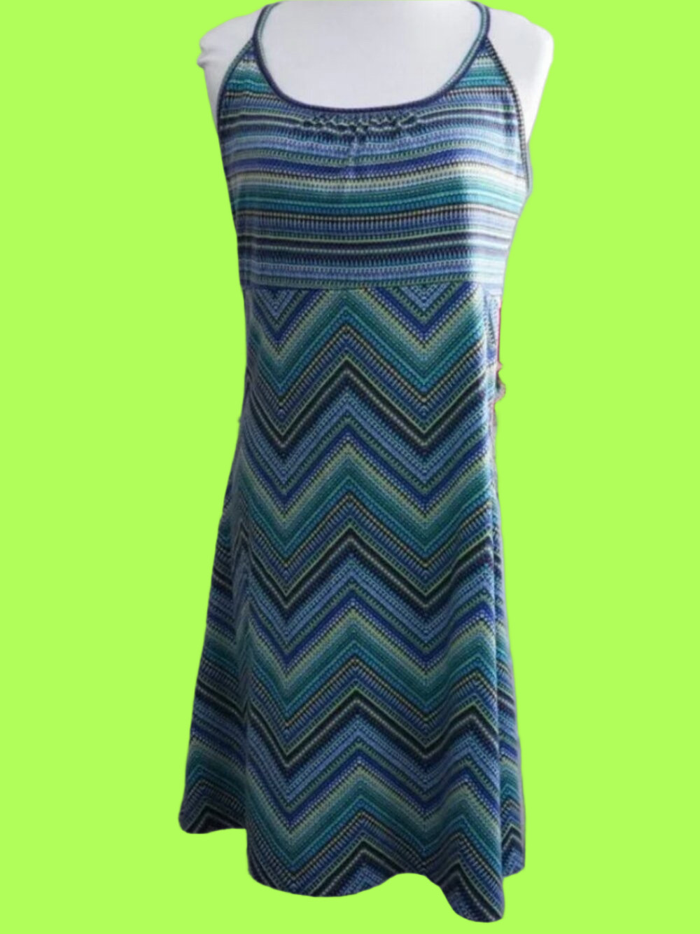 Dakini Blue Green Chevron Tank Dress
